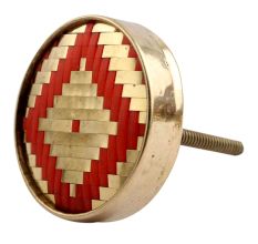 Round Red Orange Metal and Wooden Dresser Knobs